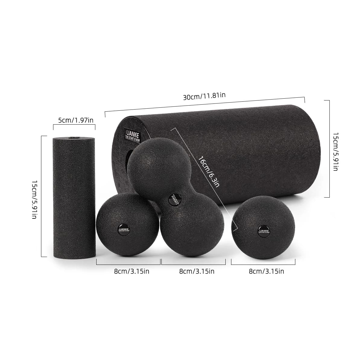 EPP Fascia Ball and Foam Roller Set, designed to support fitness training and relieve muscle soreness throughout the body.
