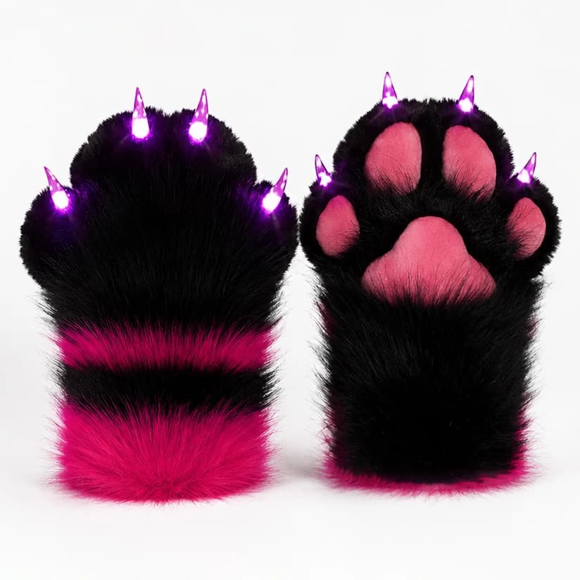 LED Light Up Plush Paw Gloves, Cosplay Costume Accessory, Cute Claw Gloves for Halloween Party