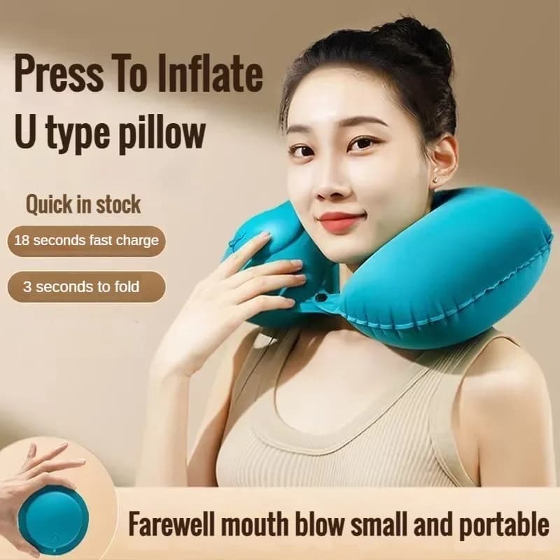 Cuscino gonfiabile a compressione a forma di U con protezione portatile per il collo per auto, pisolino all'aperto, campeggio, cuscino per aereo in PVC floccato da viaggio