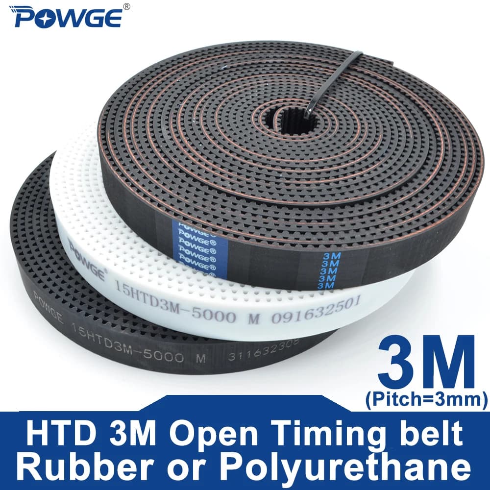 POWGE Arc Dente HTD 3M Open Belt Sincrona Width 6/9/10/15/20/ 25mm Glass Fiber Rubber Neoprene HTD3M CNC Pulley Laser Engraving