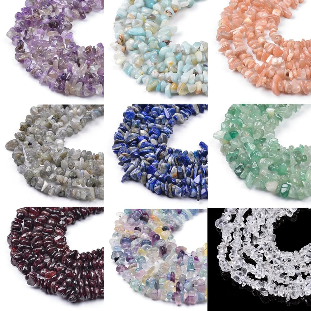 Natural Stone Rose Quartz Sunstone Lapis Chips Beads Strand - Loose Gemstone Beads for DIY Bracelet Necklace Jewelry Making