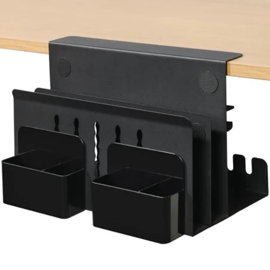Organizzatore da scrivania, supporto per laptop sotto la scrivania, organizer per documenti da appendere al lato del tavolo, vassoio porta cavi con morsetto senza foratura, porta laptop