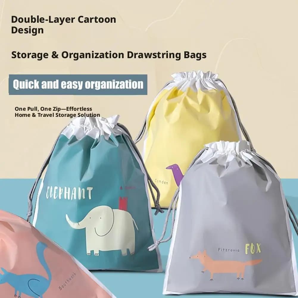 Waterproof Bag with Double Layered Coulisse, Portable Travel Organizer with Animated Cards, Socks Bag, Intima Linens and Dresses
