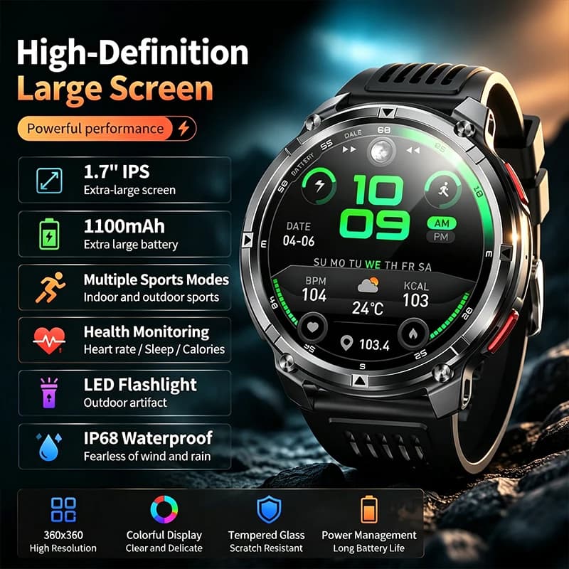 New Smart Watch Multi-dial 1.7 IPS Screen IP68 Waterproof Life Assistant Alarm Clock Music Bluetooth Call 1100mAh Smart Watch