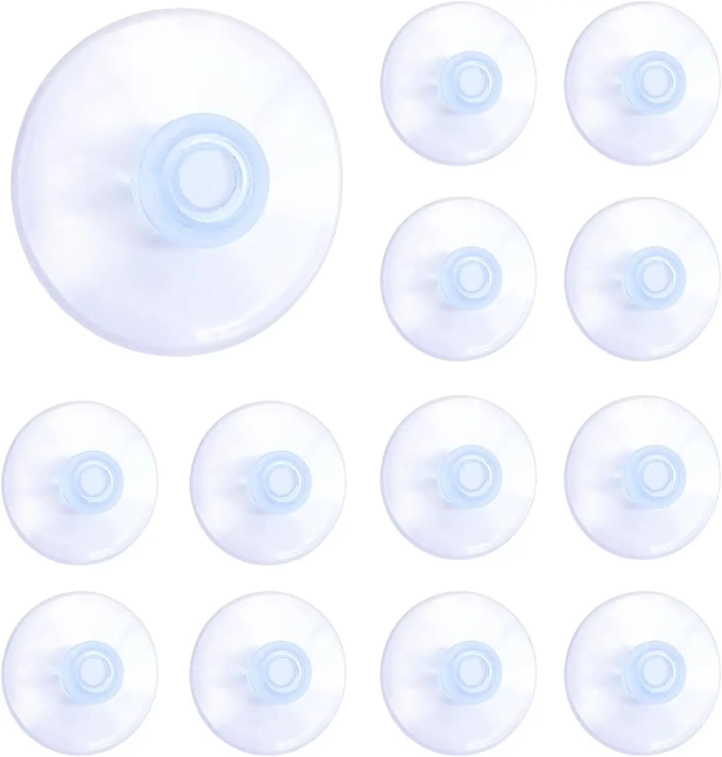 12pcs Clear PVC Suction Cups 40mm Strong Grip for Glass, Tile, Metal - No Hooks