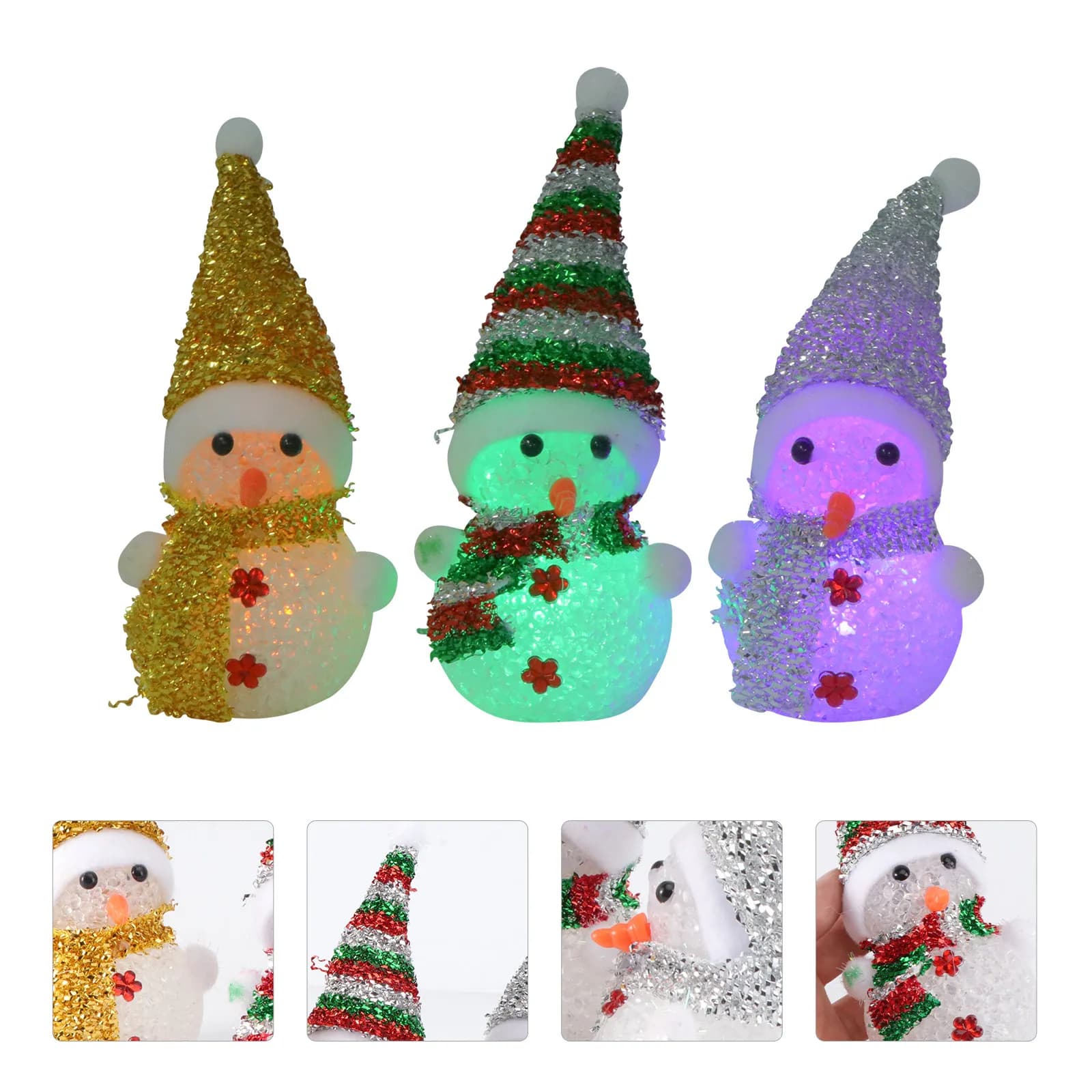 Set di 3 Luci Notturne LED a Forma di Pupazzo di Neve Natalizio, Sciarpa e Cappello Colorati, Decorazione Luminosa per Feste di Natale, Lampada LED a Forma di Pupazzo di Neve