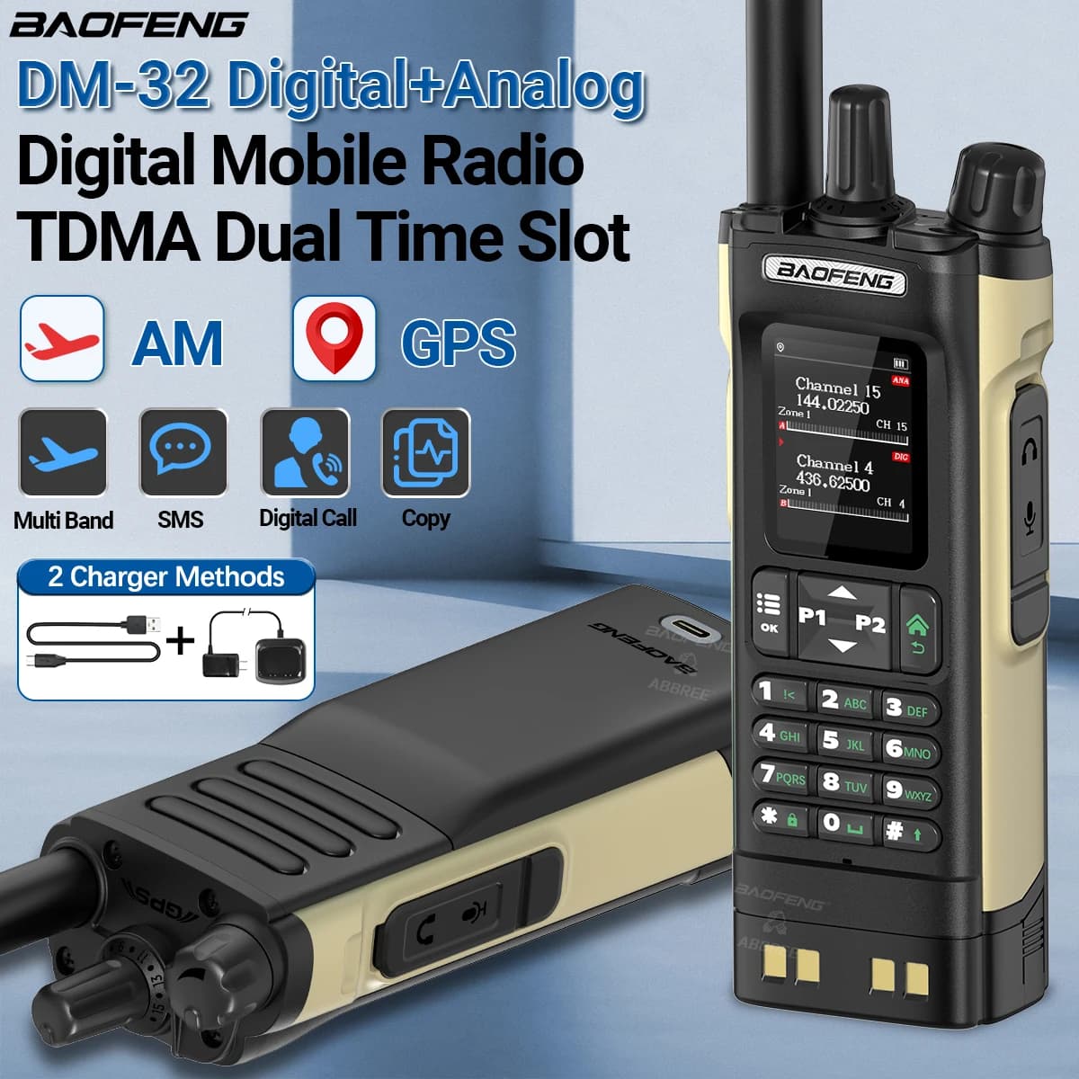 BAOFENG DMR DM-32 Walkie Talkie digitale GPS Dual Time Slot GPS analogico Multi Band Air Band Chiamata digitale per radioamatori UV-32
