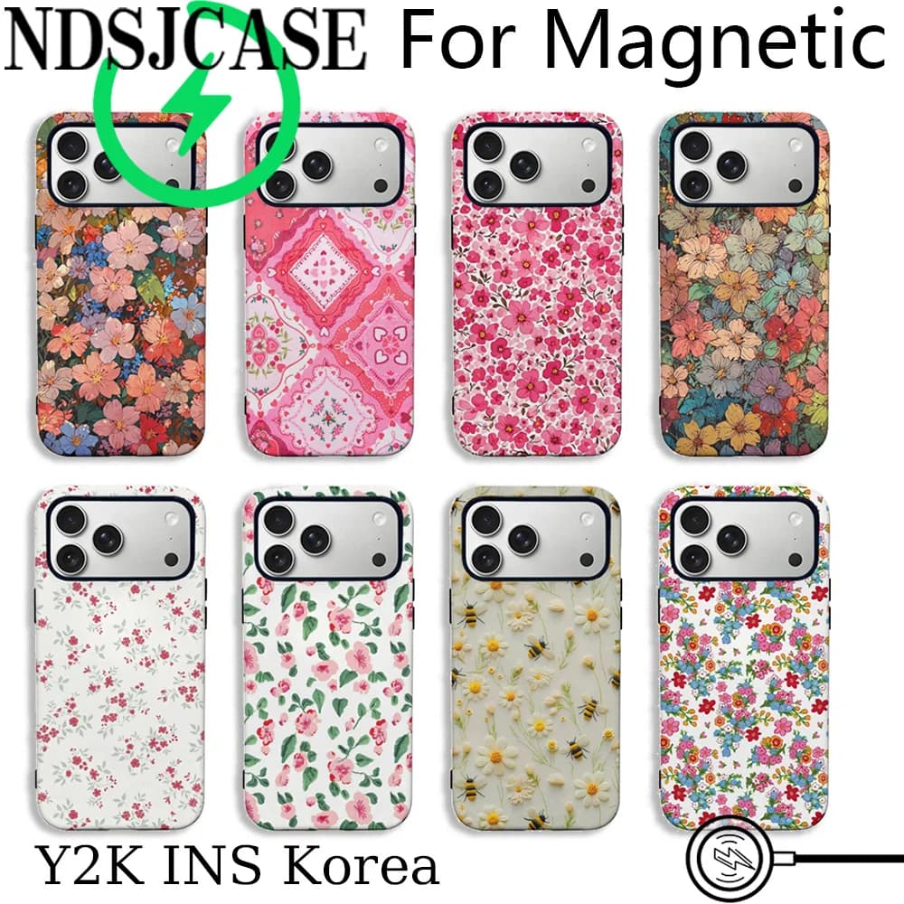 Luxury Clmj Luxury Blooming Floral Phone Case for iPhone 17 16 15 14 13 12 11 Pro Max Plus Air Magnetic Double-layer Cover