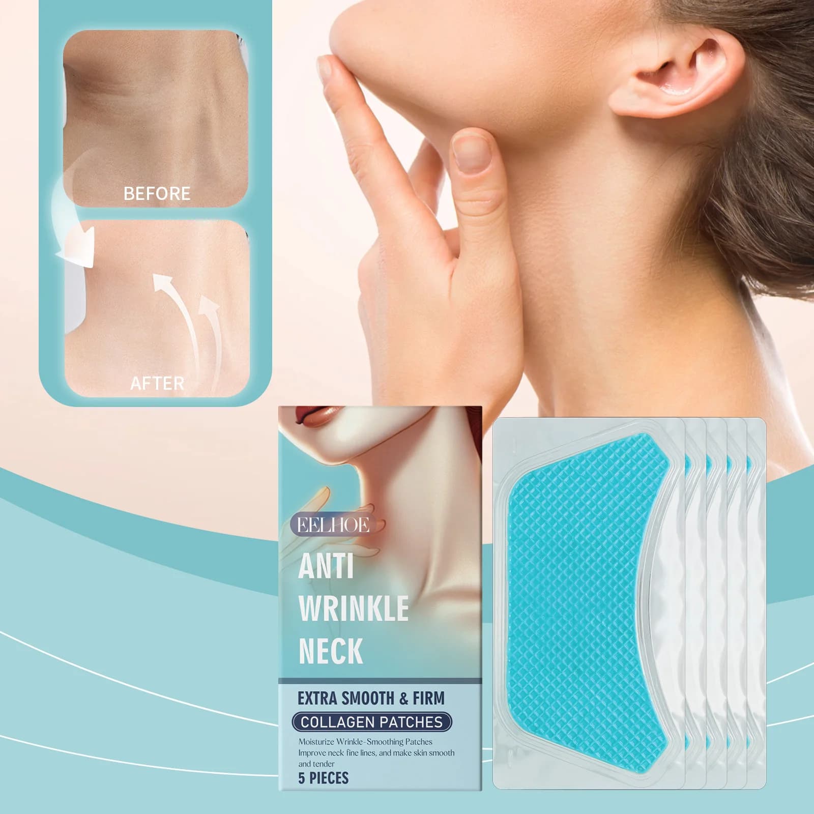 EELHOE Maschera per il collo al collagene Patch Lacca delicata nutriente per la pelle del collo Maschera per il collo idratante elastica per la cura della pelle
