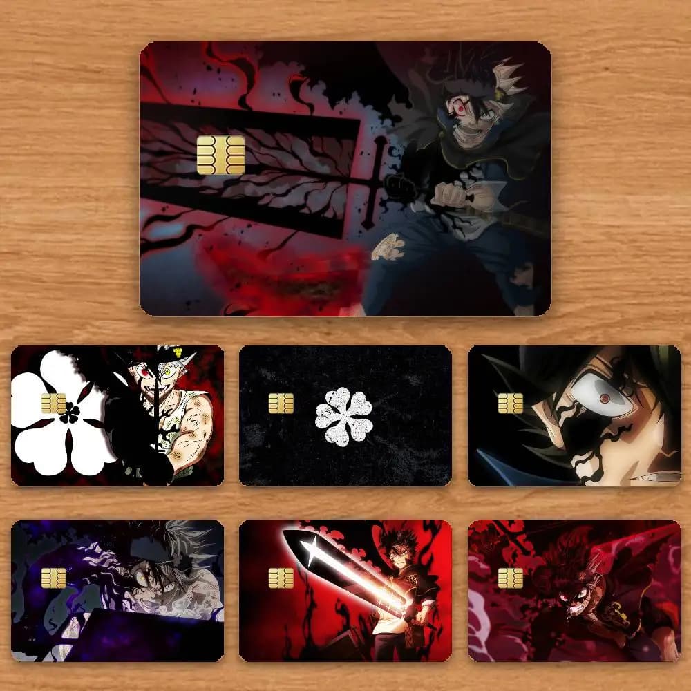 Adesivi HD Anime B-Black Clover per Carte di Credito, Decalcomanie per Carte da Gioco, Pellicola Opaca per Carte, Adesivi Impermeabili con Chip Piccolo