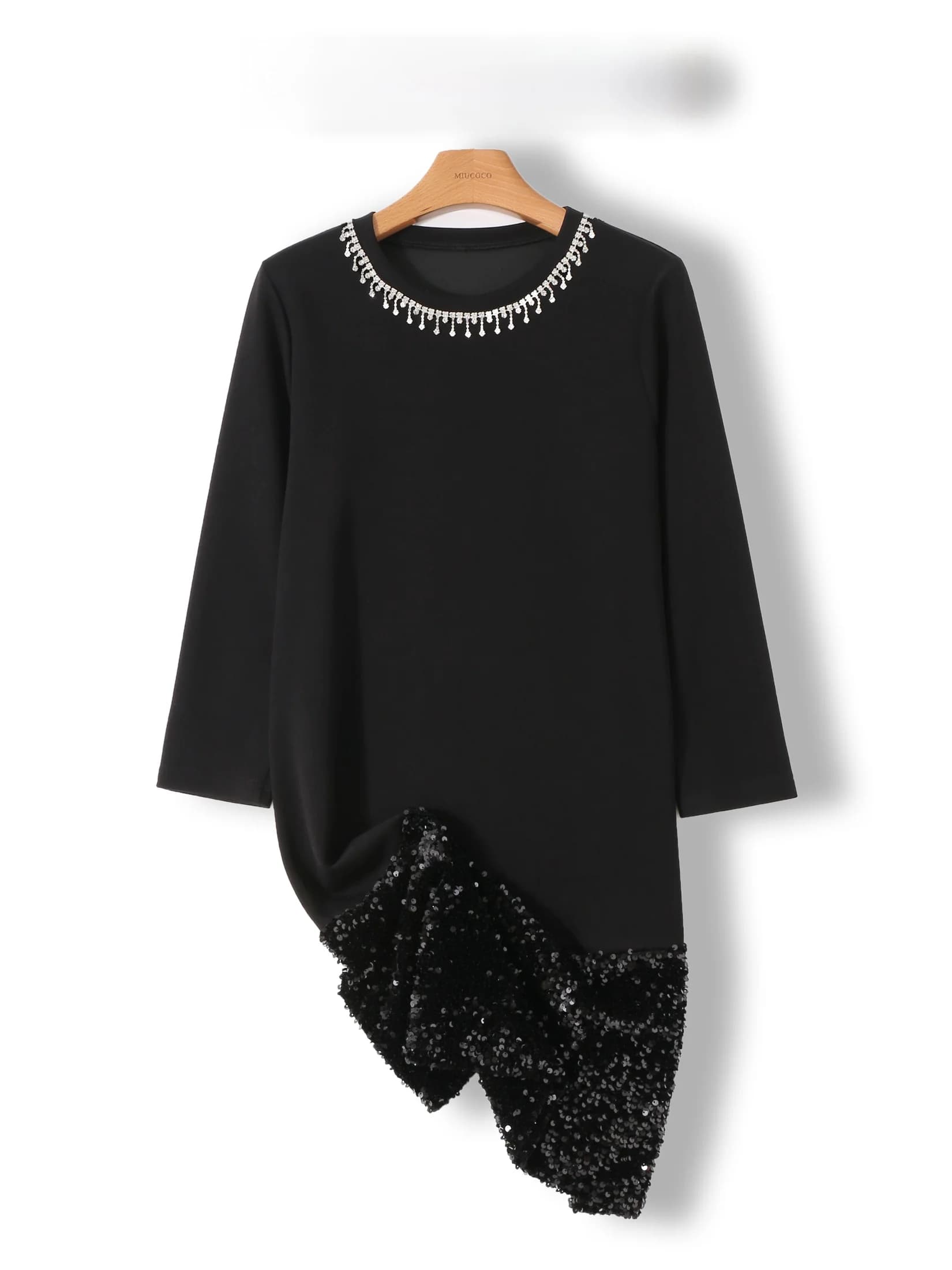 Elegant Mid-Length Dress Women's round Neck Heavy Embroidery A-Line Skirt Korean Style Commute Pure Color Eight-Sleeve Dress