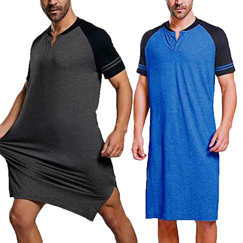 Men's Pijama Nightwear Nightwear Striped Dresses Men's Long T-shirt Striped Nightwear Patchwork Nightwear Homewear Robe