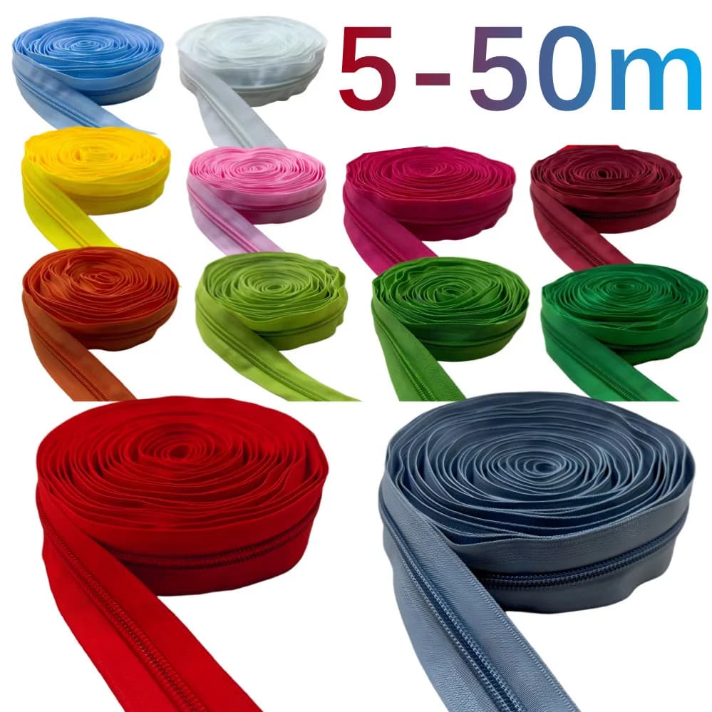 5/10/20/30/50 Meters 5# Long Nylon Zippers Rolls No with Zipper Slider For Tailor Sewing Accessories (21/Color U PICK)