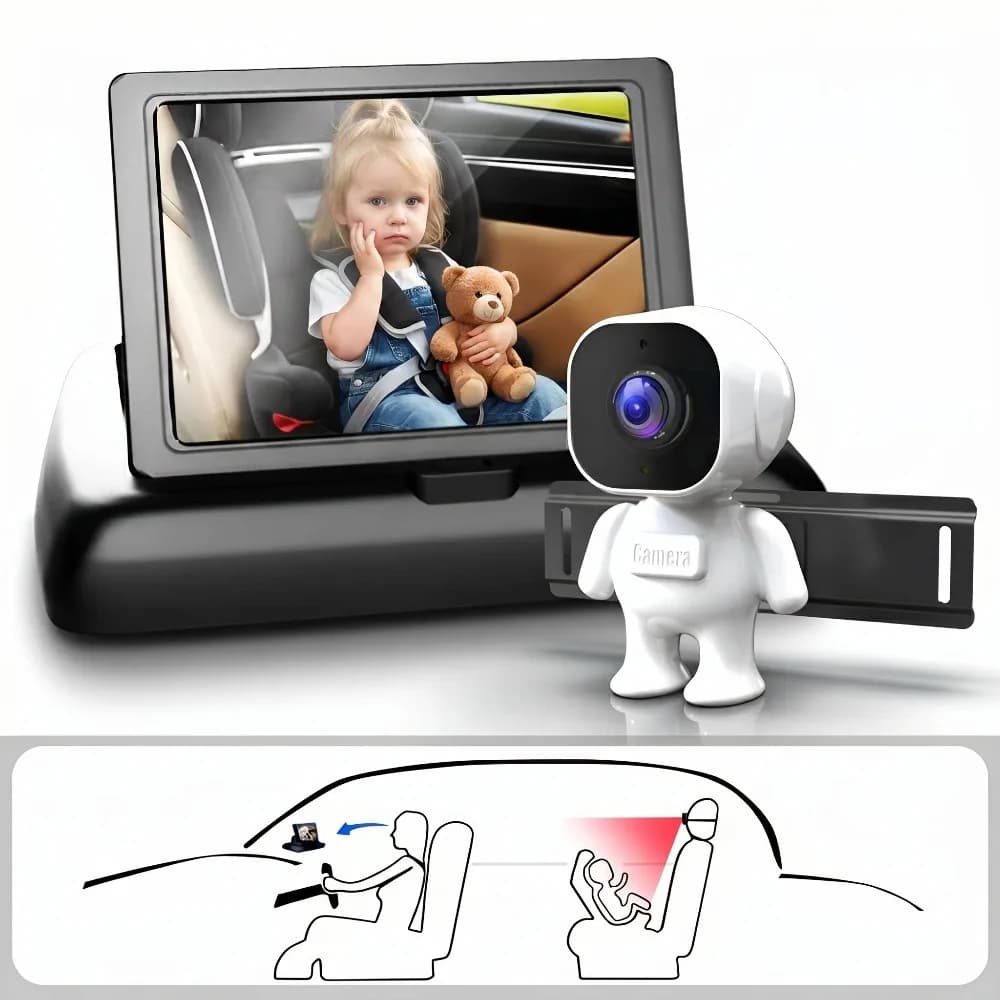 Monitor per auto pieghevole da 4,3 pollici con visione notturna, telecamera posteriore per sedile posteriore, sistema di osservazione di sicurezza per neonati e bambini.