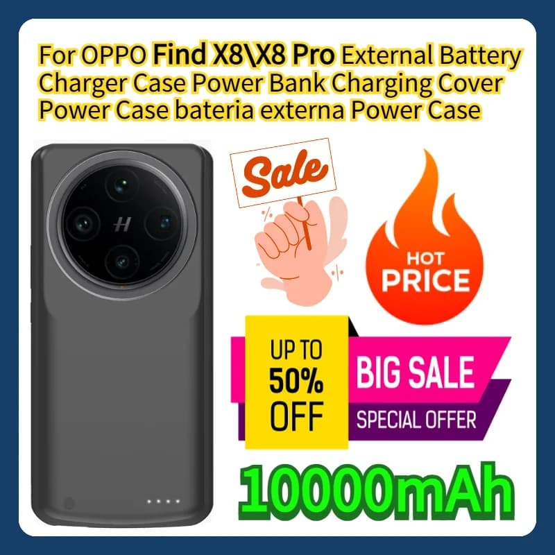 Custodia Caricabatterie Esterna per OPPO Find X8/X8 Pro, Power Bank 10000mAh, Cover di Ricarica