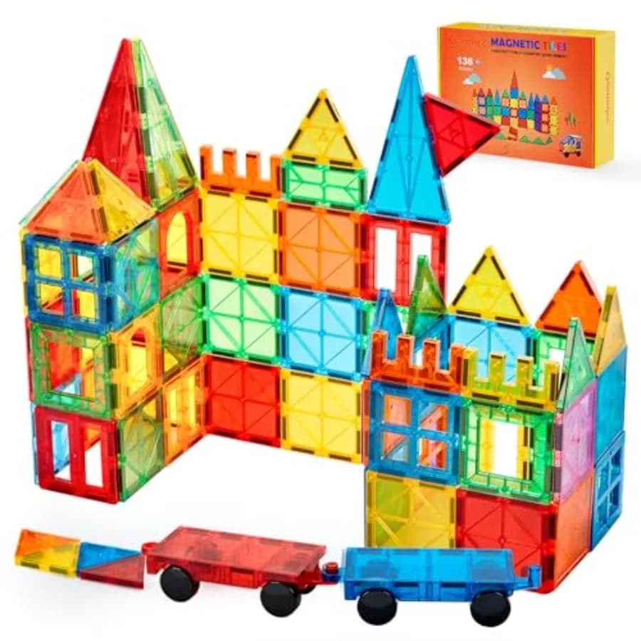 Gemmicc Magnetic Tiles, Deluxe 136 PCS Building Blocks Magnet Toys for,3D Magnet Puzzles Stacking Blocks for Boys Girls, Huge S