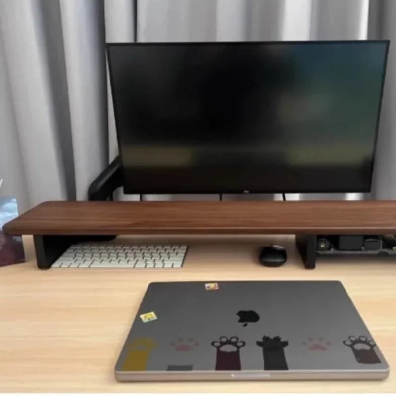 ‌ Supporto per monitor in noce nera - Rialzo da scrivania regolabile in legno con portaoggetti, supporto per laptop e organizer per l'home office