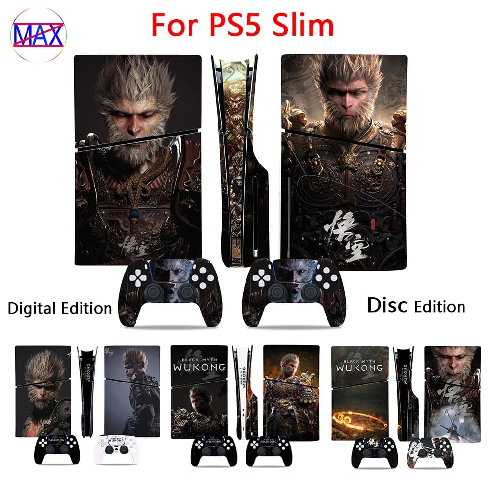 Adesivo per copertura della pelle Black Myth Wukong per PS5 Pellicola protettiva per decalcomania sottile antigraffio per PlayStation 5 Slim Disc/edizione digitale