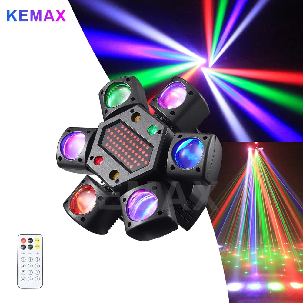 Luce da discoteca da 80 W Mini fascio a 6 bracci Testa mobile Luci ad effetto Strobel Controllo remoto DMX512 Palcoscenico mobile DJ per matrimoni in club