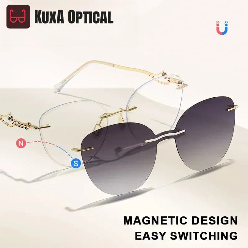 Occhiali da vista XUKA con lenti polarizzate, nuovi occhiali da sole a clip magnetica senza montatura, modello Cat Eye, da donna, anti-luce blu, ottici