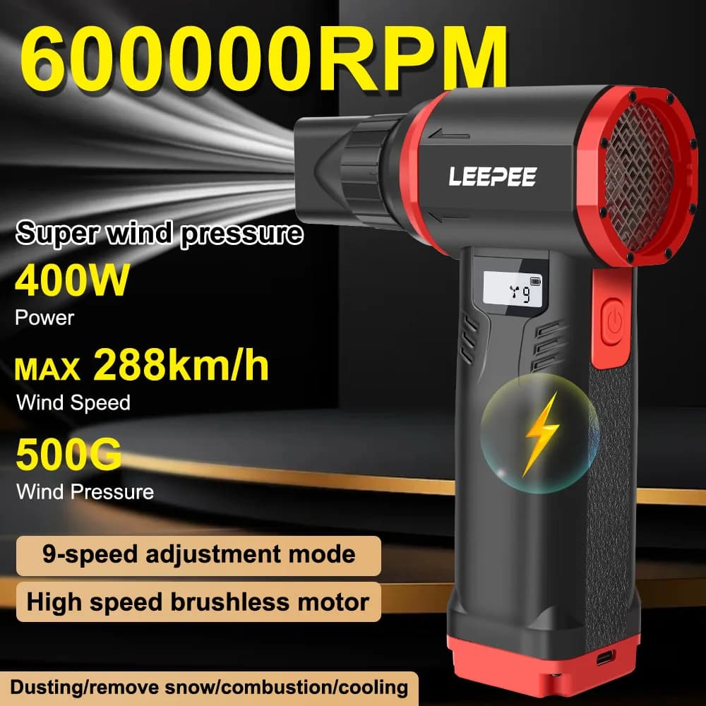 Compressore d'Aria Portatile Senza Fili con Motore Brushless 60Krpm, Aspirapolvere per Rimozione Neve, Soffiatore Turbo, Ventilatore a Getto, Gonfiatore per Auto