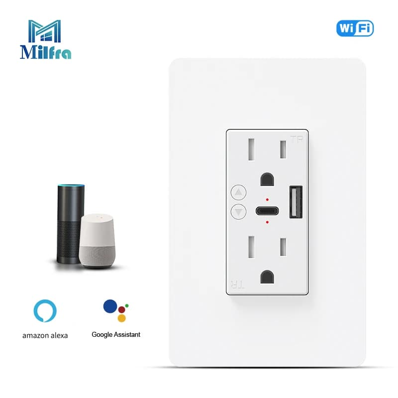 Smart WiFi Milfra socket with USB Type C port, Vocal Remote Control via Tuya Smart Life App