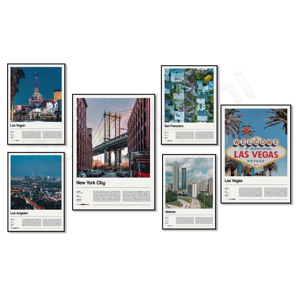 Los Angeles, Atlanta, Las Vegas, Downtown, New York City, Manhattan, San Francisco Bay, California, USA, Nevada travel poster