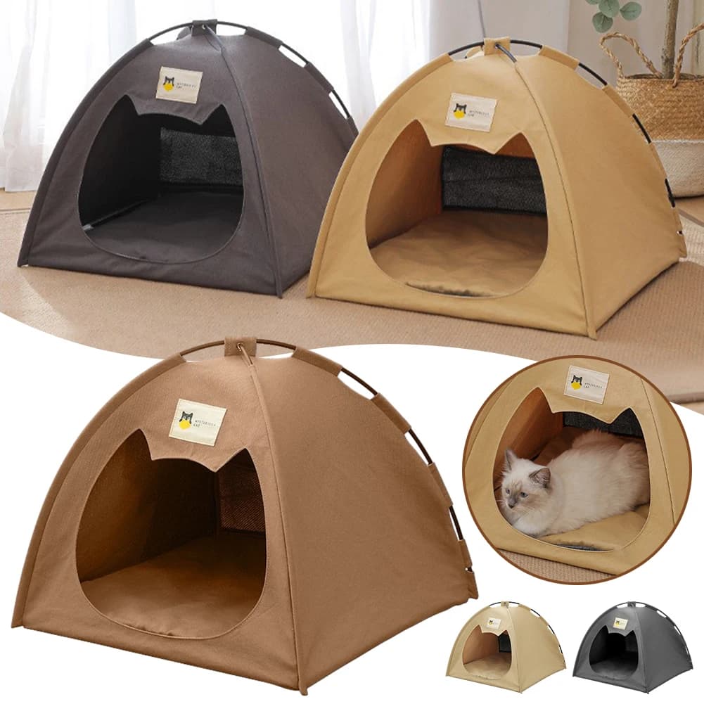 Pet Tent Bed,Removable Cat Sofa Basket Canvas Semi-Enclosed Cat House Dog Cave Hut Cat Sleeping Bed For Room Decor Pet Supplies