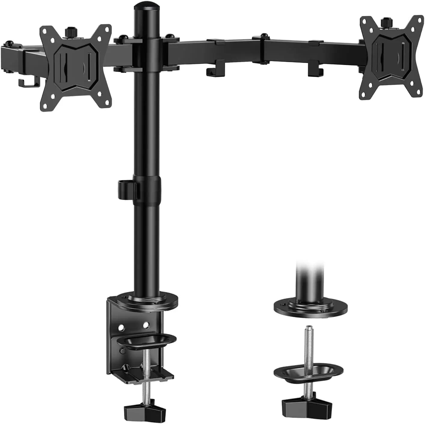 Heavy Duty Dual Monitor Stand, Adjustable Desk Mount for 2 Screens up to 32", Supports 17.6 lbs per Arm, Easy Installation