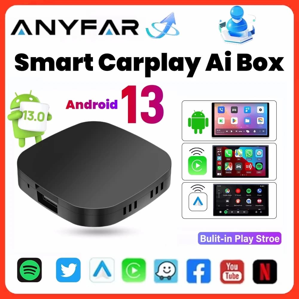 Carplay AI Box Android 13 Wireless Android Auto Smart TV Box for Youtube Netflix Toyota Mazda Hyundai Haval GMC Ford MG VW Kia