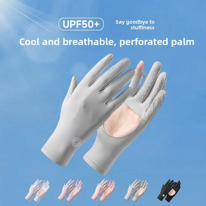 Women's sun protection gloves in ice silk, slim pattern, for cycling, anti-UV, perforated, breathable, anti-slip, for driving