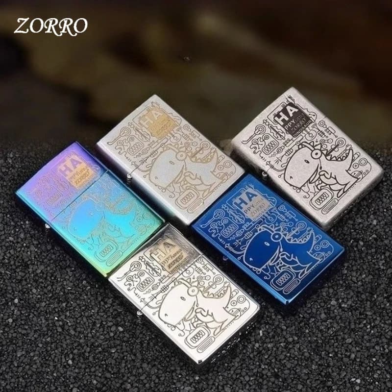 Zorro 902 Double-Sided Brass Kerosenes Lighter Exquisitely Engraved Dinosaur Pattern High-End Gift for Men