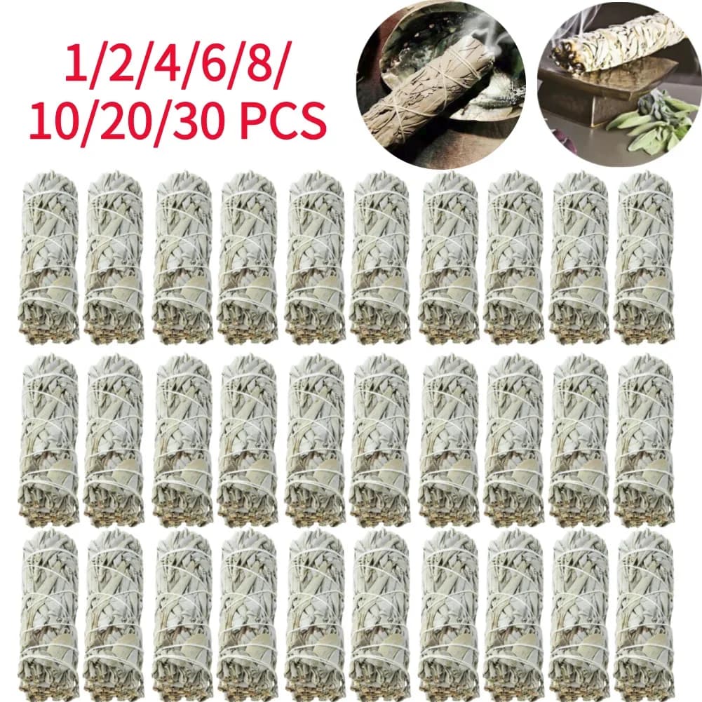 1-30Pcs Incense White Sage Bundle Smudge Sticks Pure Leaf Smoky Purification Meditation Portable Energy Cleansing Bundles