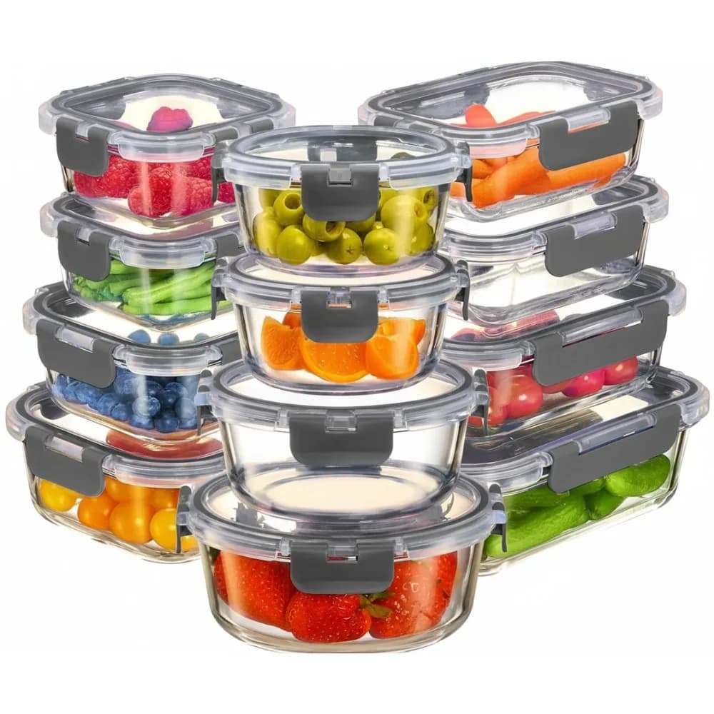 Contenitori per la preparazione dei pasti in vetro borosilicato da 24 pezzi: ermetici, sicuri per forno/microonde, conservazione degli alimenti senza BPA
