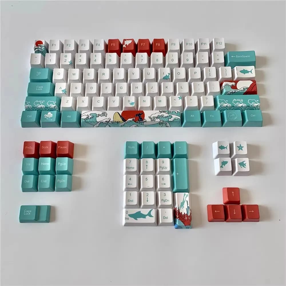 126 buttons Japan root Japanese character PBT dye sublimation cups OEM Coral Sea keycap for mechanical keyboard Ikbc Cherry MX Annie