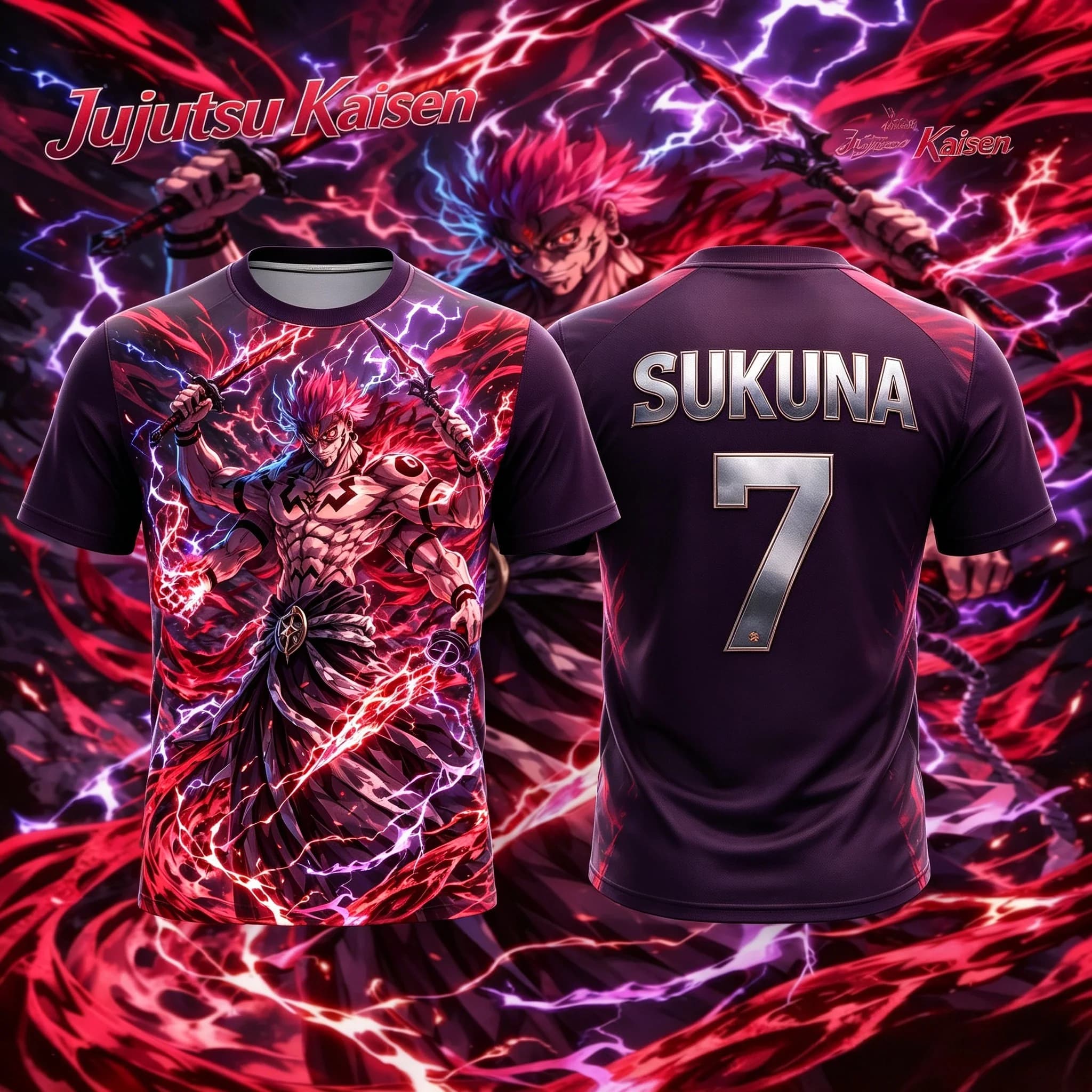 2026 Summer Jujutsu Kaisen Sukuna Lightning 3D Print Sports Jersey T-shirt Oversized Anime Fan Tee