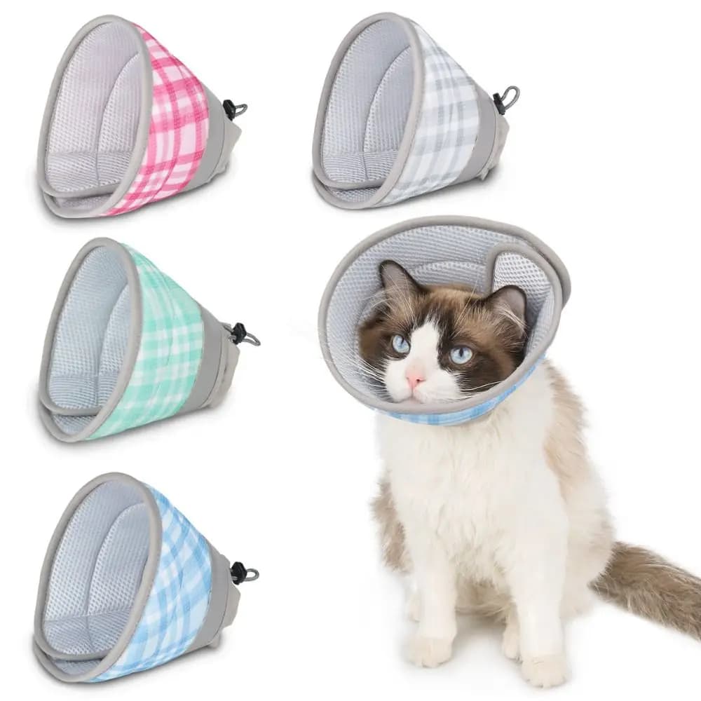 Collare Elisabettiano per Animali Domestici con Motivo a Quadri, Design Regolabile, Materiale Traspirante, Protezione Anti-Graffio e Anti-Morso per Cani
