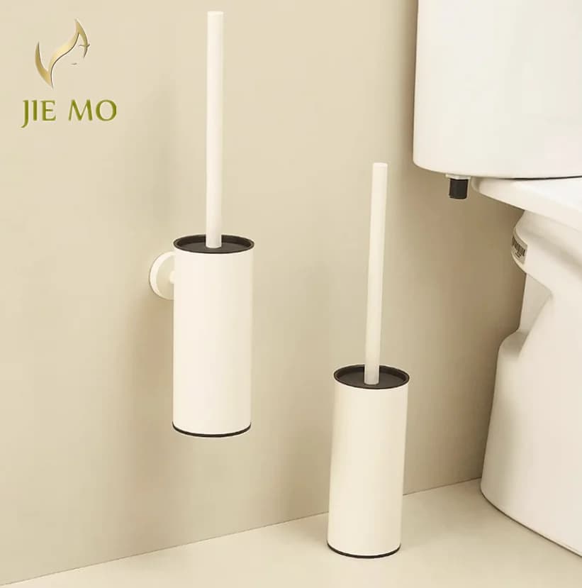Scopino per WC da terra in stile crema in acciaio inossidabile, scopino per WC domestico senza macchie cieche, portaoggetti per il bagno
