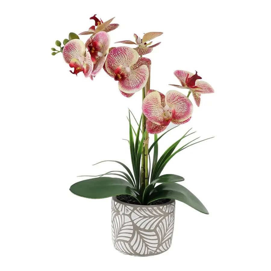 Pianta di fiori di orchidea, orchidea artificiale rosa al tocco reale 14,9 con vaso in ceramica, decorazioni di fiori di orchidee finte per matrimoni interni domestici