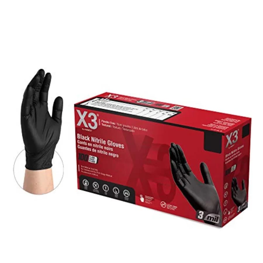 Guanti Neri X3 Monouso Senza Lattice in Nitrile per Cucina e Preparazione Alimenti, 3 Mil, Senza Polvere, Taglie dalla S alla XXL