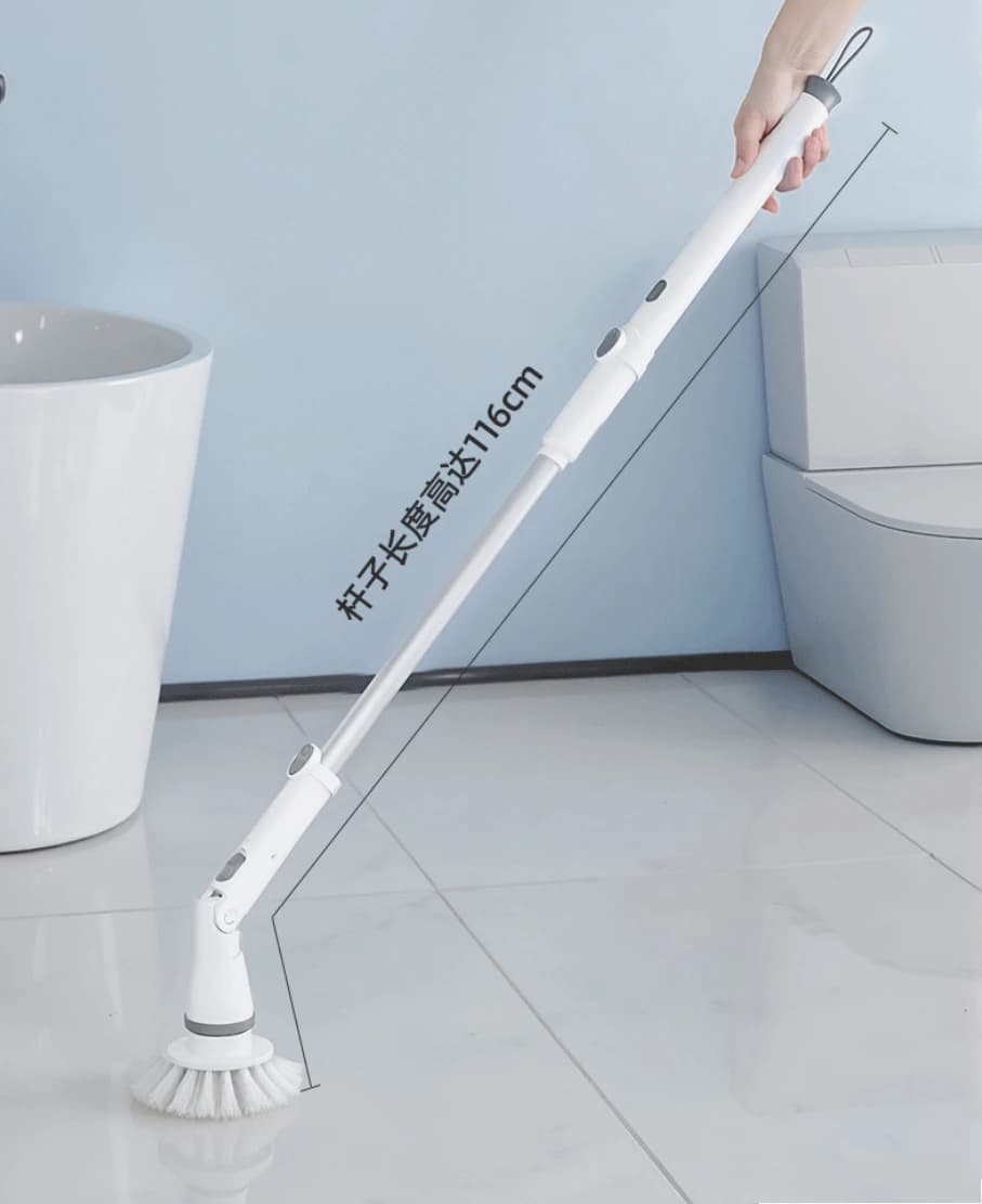 Spazzola elettrica per la pulizia con manico lungo, multifunzionale per WC e pavimenti, per la pulizia del bagno e della casa.