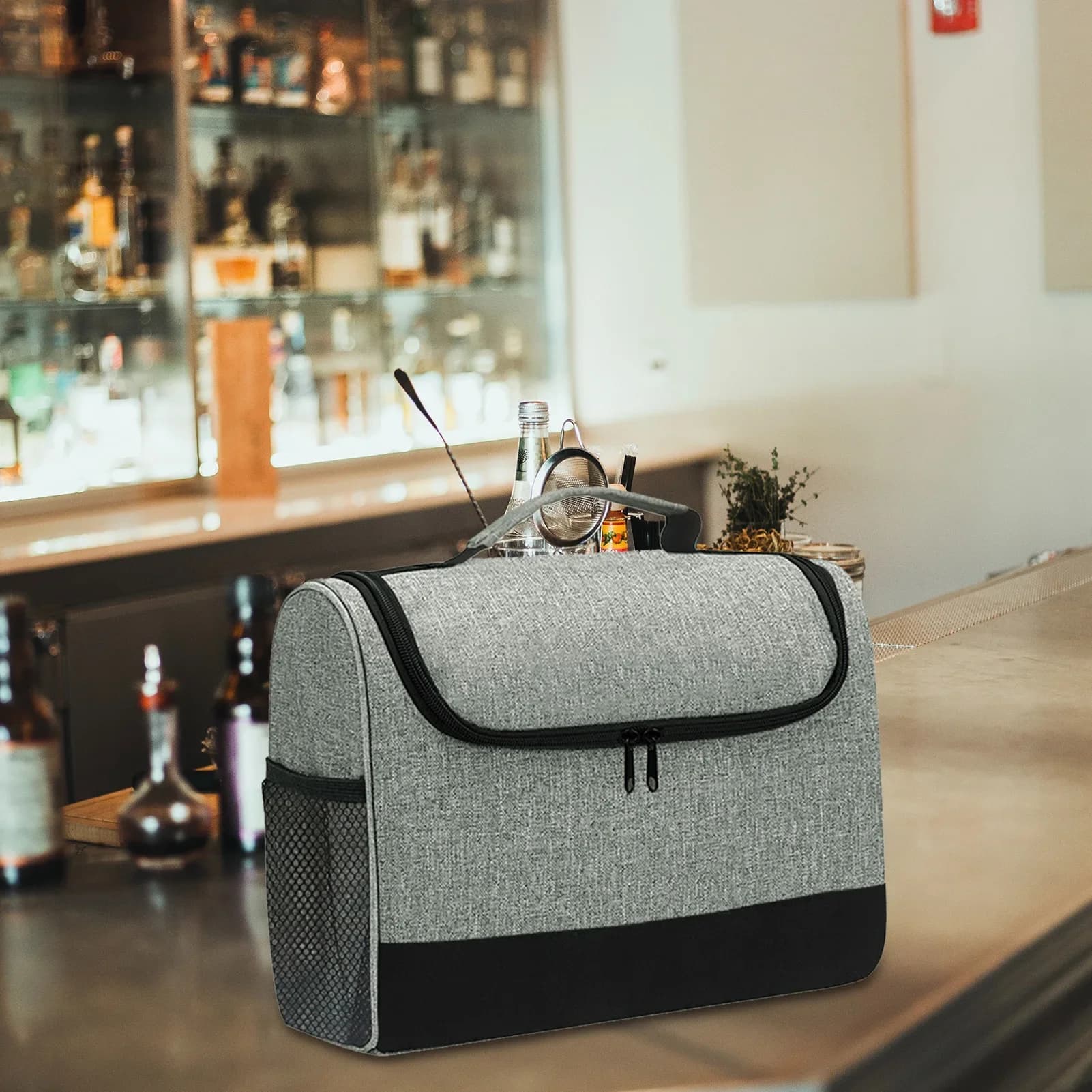 Portabici da viaggio portatile per Kit da Bar Set di attrezzi per Shaker da Cocktail borsa da viaggio con manico borsa da barista