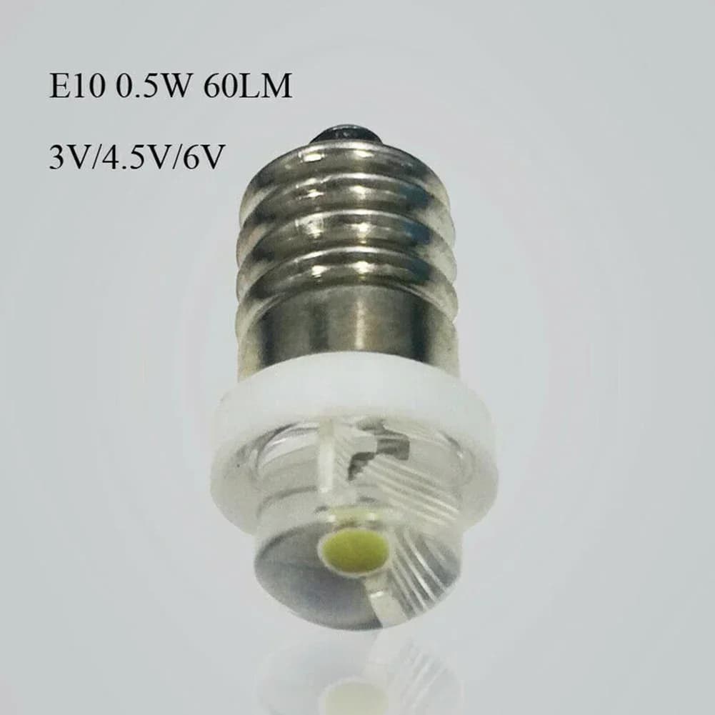 1 pz Lampadina LED E10 a lunga durata 0,5 W DC 3 V/4,5 V/6 V 6000 K Temperatura colore Luce bianca Colore 180 ° Attrezzatura da campeggio con angolo del fascio