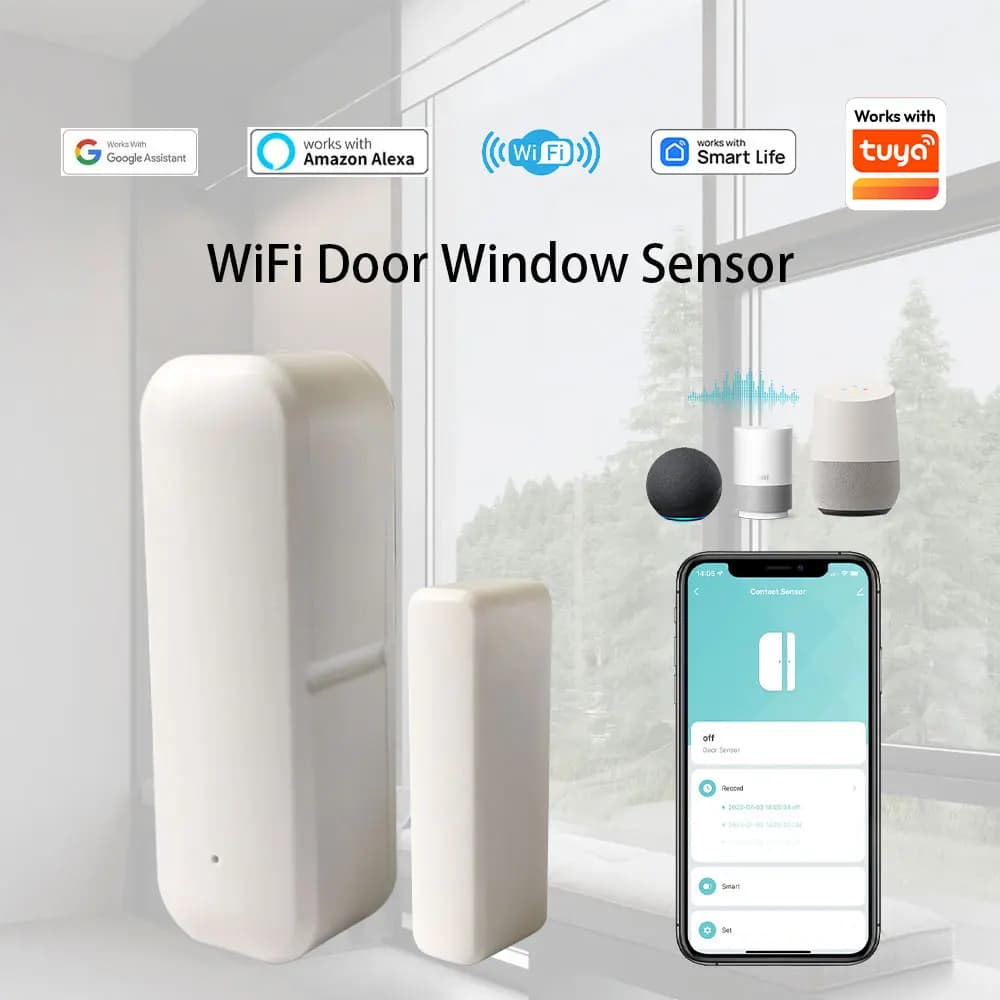 Sensore WiFi per Porte e Finestre, Rilevatore Wireless per Casa Intelligente, Compatibile con App Smart Life, Controllo Remoto per Alexa e Google Home