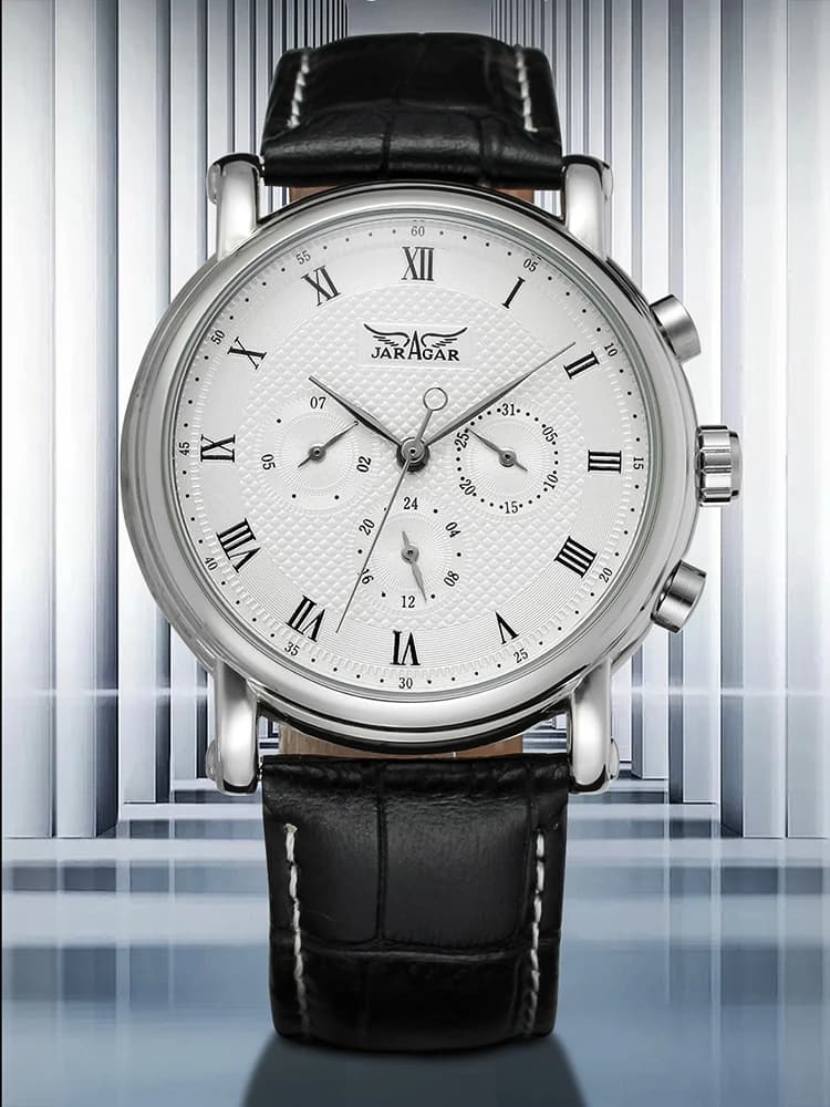 JARAGAR Luxury Brands Replica Men's Watch Multi-Function 6 Hands Automatic Movement Male Wristwatches in mechanical leather