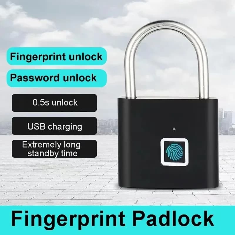 Lucchetto intelligente per impronte digitali Serratura biometrica per impronte digitali senza chiave Lucchetto di sicurezza ricaricabile USB Sblocco impermeabile per la casa