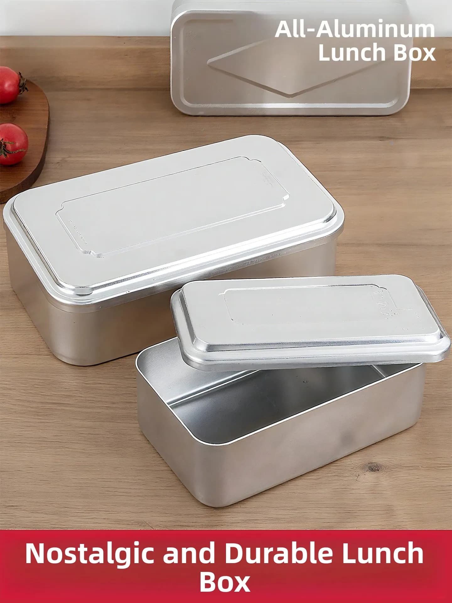 Contenitore per il pranzo vintage in alluminio, resistente al calore, rettangolare, essenziale per cucina e sala da pranzo
