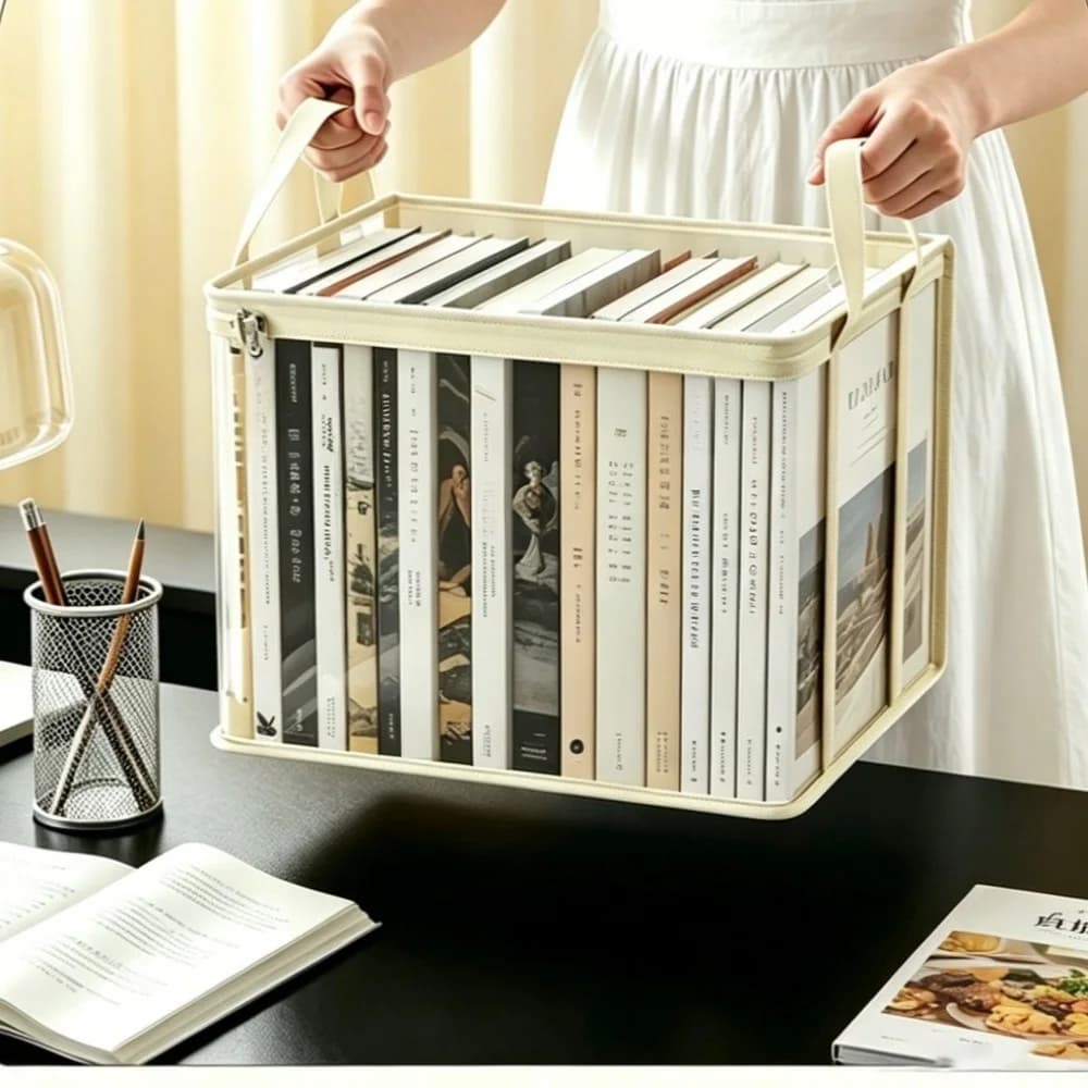 Portable Transparent Book Storage Box Dust-proof Waterproof Underwear Storage Organizer Large Capacity Travel Toilet Bag Office