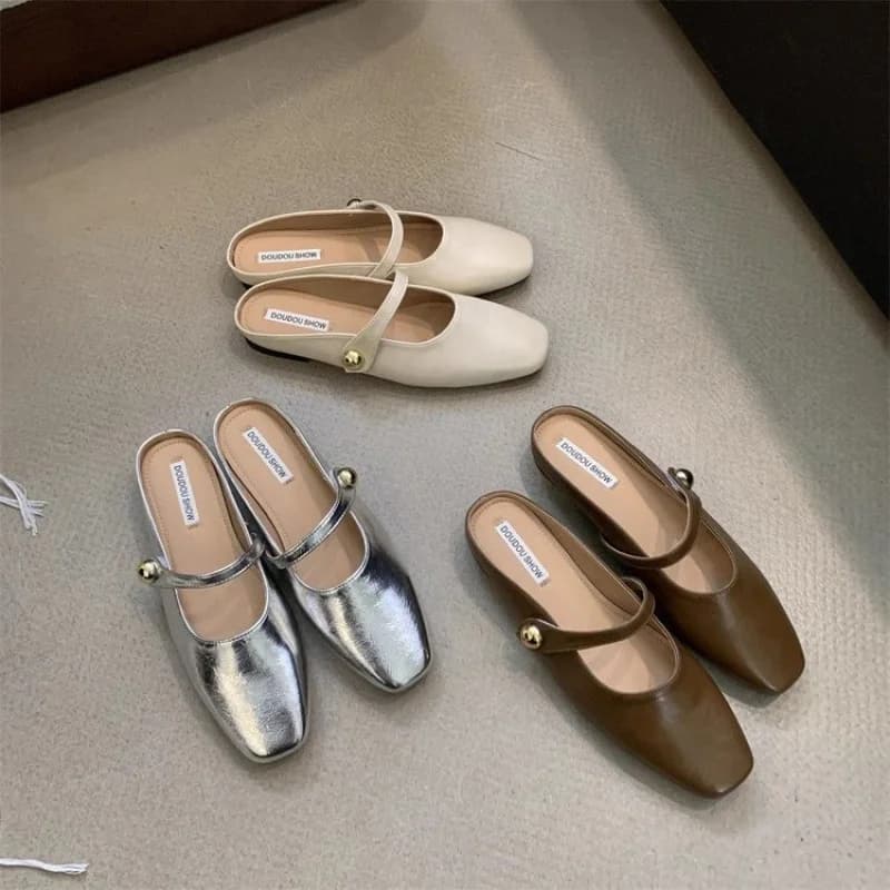 Women's PU slippers with Big Heel, Rubber toe, Low Heel Less than 3 cm, Comfortable, Soft, Anti-slip, Resistant to wear, Casual, Outer and Interior