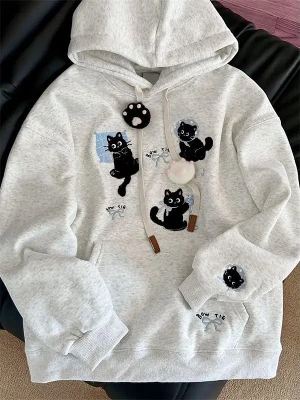 Retro Cute Embroidered Hoodie Unisex Autumn Winter Loose Fleece Lazy Style Couple Jacket Trendy Cotton Long Sleeve Sweats...